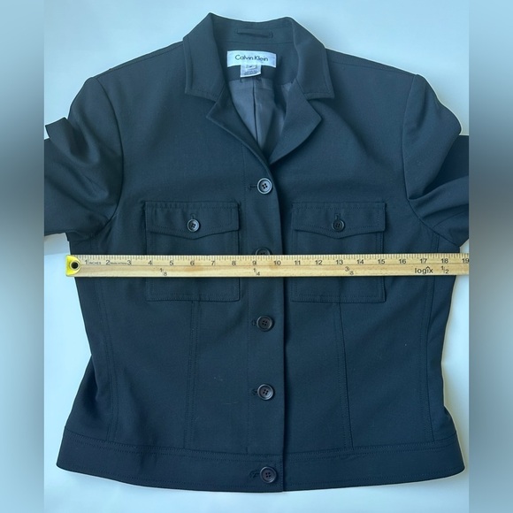 Calvin Klein Black Wool Blend Collared Button Up Lined Stretch Jacket Women’s 8 - Picture 6 of 7